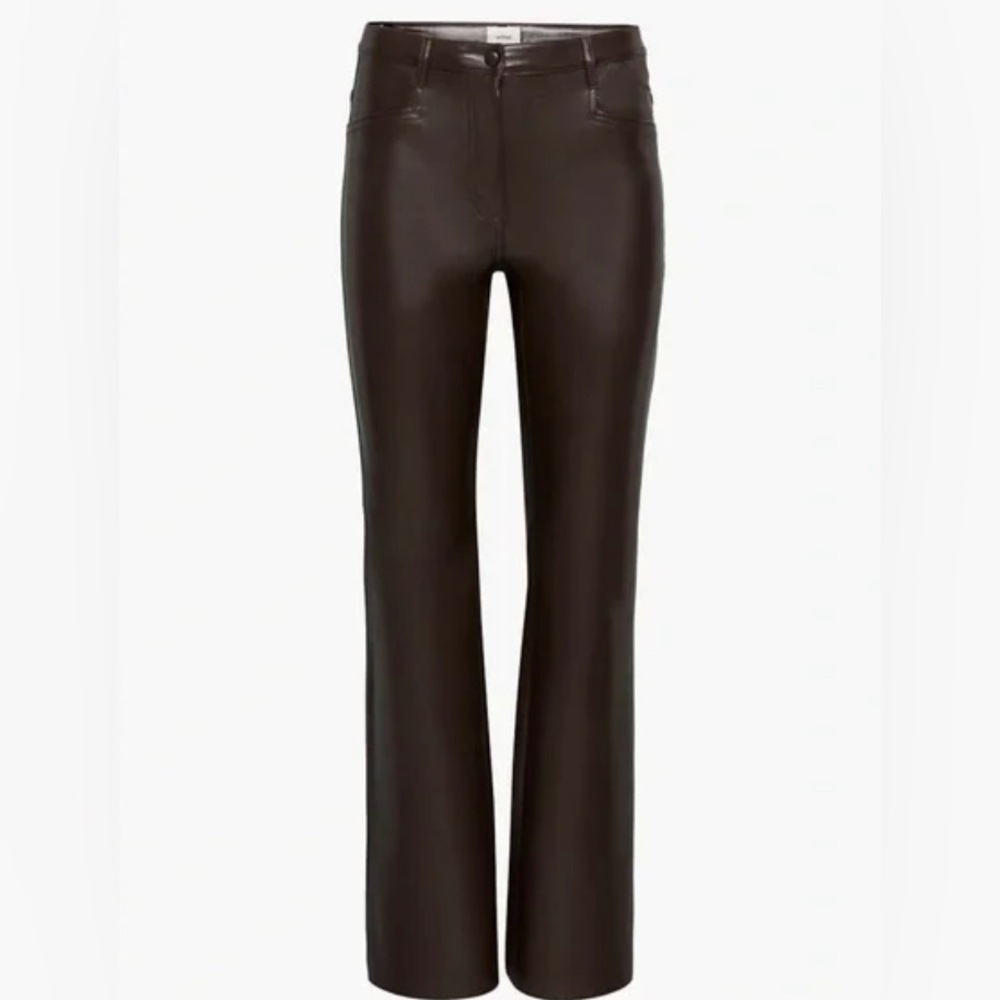 Aritzia Wilfred Beatrix Faux Leather Flare new Rich Mocha Brown Pants Sz 2